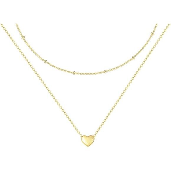 Heart Necklace for Women, 14K Gold Plated Layered Tiny Puffy Heart Pendant - Picture 7 of 7